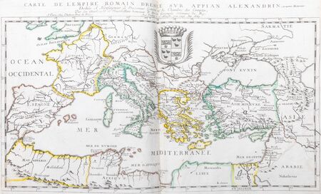 Old map of the Roman Empire (Mediterranean sea) - From an 1656 Atlas of Geography from P. du Val - France (Private collection)の写真素材