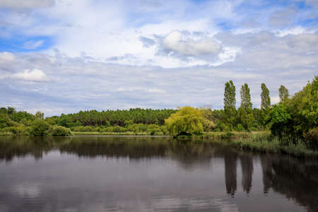 Romantic pond in the Loire Valley Countryside - near Langeais - Franceの写真素材