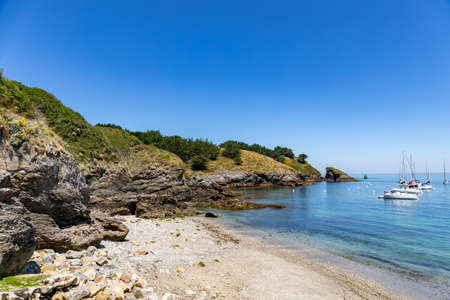 Sauzon beach, Belle-Ile-en-Mer Island, Brittany, Franceの写真素材