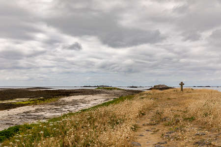 Cross in Saint-Nicolas Island, Glenan Islands, Finistere, Brittany, Franceの写真素材