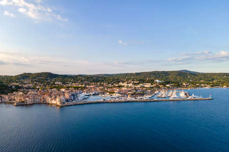 Aerial view of Saint-Tropez harbor in French Riviera (South of France)の写真素材