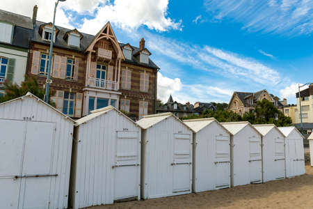 Villers-sur-mer, Normandy, France - Beach cabinsのeditorial素材