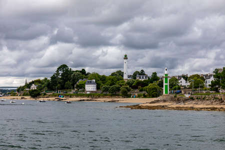 Benodet beach and lighthouses, Finistere, Brittany, Franceのeditorial素材