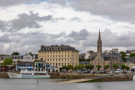 Benodet harbor and the church, Finistere, Brittany, Franceのeditorial素材