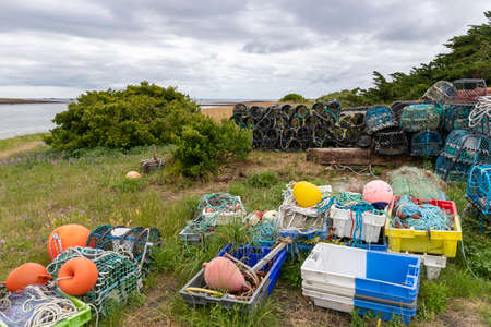 Fishing equipment in Glenan Islands, Finistere, Brittany, Franceのeditorial素材