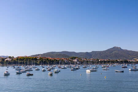 Bidasoa River - View to Hendaye city and PeÃ±as de Aya Moutain from the Marina - Basque Country, France and Spainのeditorial素材