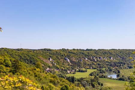 The Seine River bank near La Roche-Guyon, Val d'Oise, Franceの写真素材