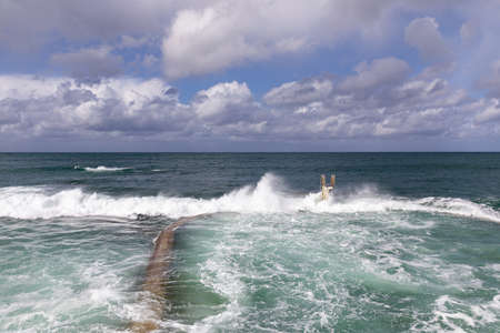 Storm on the salted swimming-pool - Saint-Quay-Portrieux Brittany, Franceの写真素材
