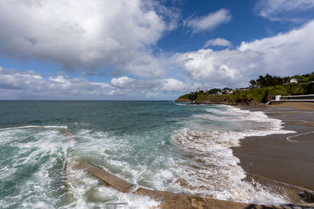 Storm in Saint-Quay-Portrieux, Cotes d'Armor, Brittany, Franceの写真素材