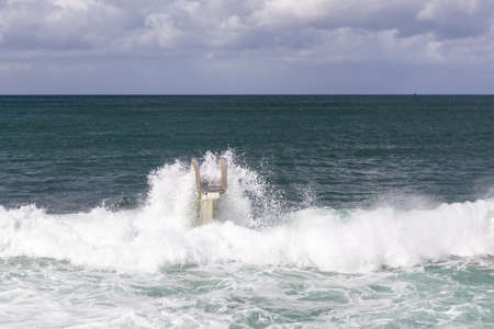 Storm in Saint-Quay-Portrieux, Cotes d'Armor, Brittany, Franceの写真素材