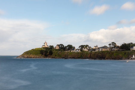 Saint-Quay-Portrieux waterfront (long exposure), Cotes d'Armor, Brittany, Franceの写真素材