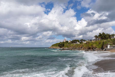 Waves in Saint-Quay-Portrieux, Cotes d'Armor, Brittany, Franceの写真素材