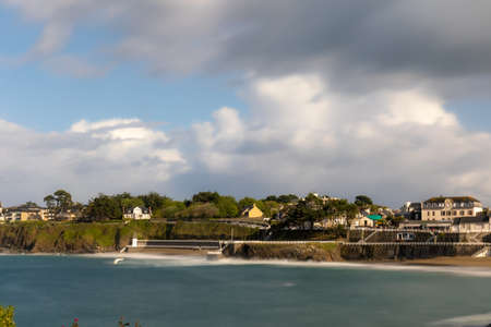 Saint-Quay-Portrieux waterfront (long exposure), Cotes d'Armor, Brittany, Franceの写真素材