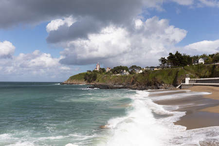 Waves in Saint-Quay-Portrieux, Cotes d'Armor, Brittany, Franceの写真素材