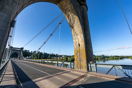 Langeais bridge over Loire River, Loire Valley, Franceの写真素材