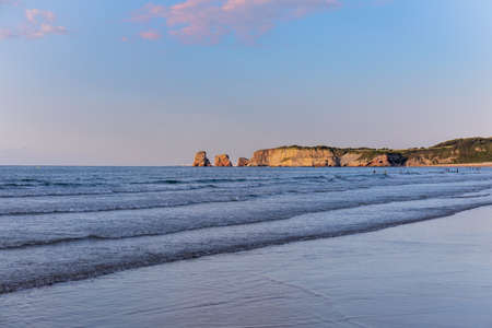 Les Deux Jumeaux (The Two Twins) and the beach of Hendaye, PyrÃ©nÃ©es-Atlantiques, Basque Country, Franceの写真素材
