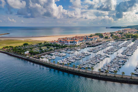 Hendaye, Basque Country, France - Sokoburu harbor and the beachの写真素材