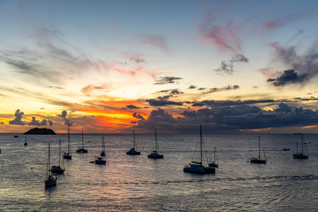 Sunset in Anse Mitan - Les Trois-Ilets, Martinique, French Antillesの写真素材