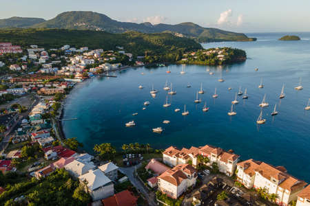 Sunrise in Anse Mitan, Les Trois-Ilets, Martinique, French Antillesの写真素材