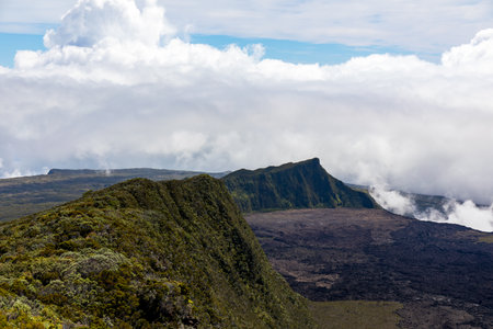Reunion Island - Piton de la Fournaise volcano: L'enclos Fouque (enclosure) and the ramparts (cliff)の写真素材