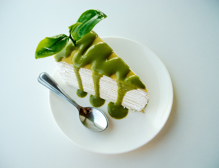 Green tea crepe cakeの写真素材