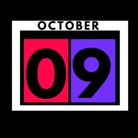 October 9 . colored flat daily calendar icon .date ,day, month .calendar for the month of Octoberの写真素材