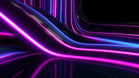 3d rendering of abstract background with neon lights. Beautiful glowing wavesの素材