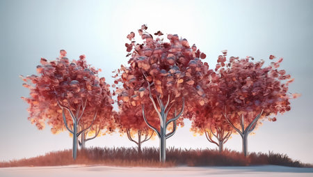 Trees in the winter forest. 3d render. Illustration.の素材