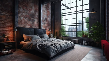 Modern loft bedroom interior design. 3D Rendering mock up.の素材
