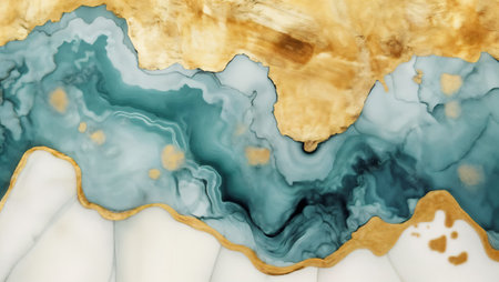 Marble abstract background with blue and gold paint. Liquid marble pattern.の素材