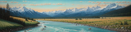 Panoramic view of the Altai mountains and the river.の素材