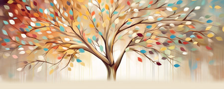 Autumn background with tree and colorful leaves. illustrationの素材