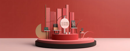 Abstract 3d rendering of minimal geometric forms, podium for product presentation.の素材