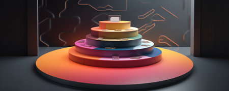 3d render of podium in dark room. Abstract background with empty podium.の素材