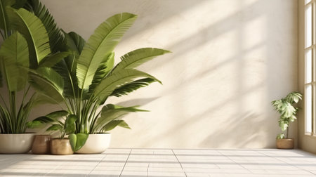Interior of a modern room with plants - 3D Renderingの素材