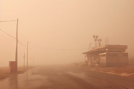 Misty morning on the road in the townの素材