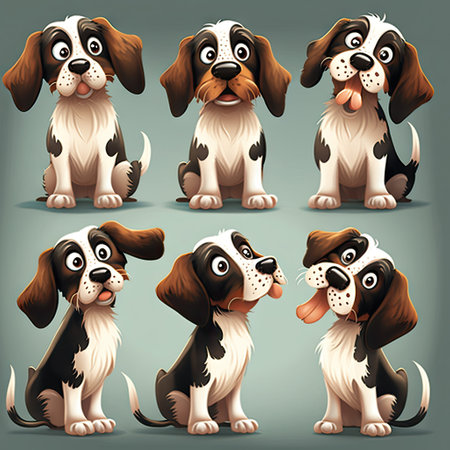 Set of cute cartoon beagle dog with different poses. illustration.の素材