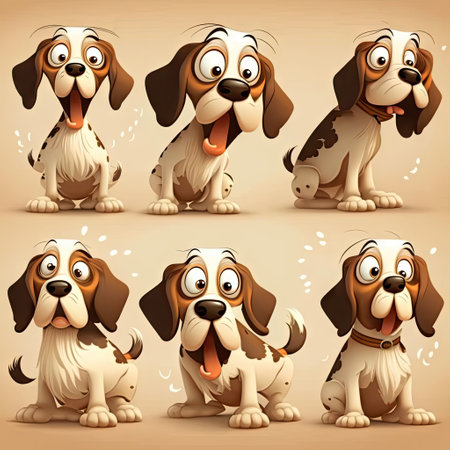 illustration of Cartoon dog collection set with different poses and emotions.の素材