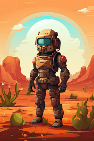 Astronaut in the desert. illustration of a cartoon character.の素材