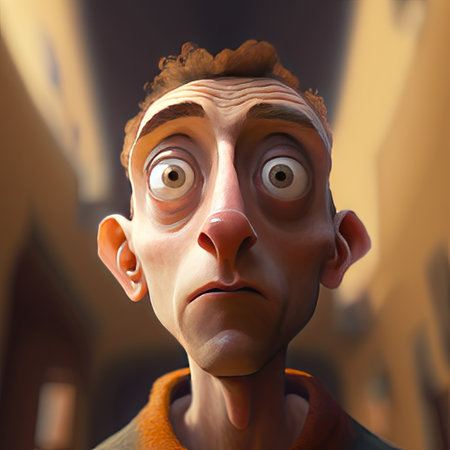 3d illustration of a man with a surprised expression on his faceの素材