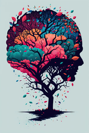 Silhouette of human head with tree and leaves. illustration.の素材