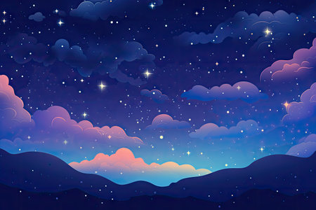 Cartoon space background with bright stars. Night starry sky. illustration.の素材