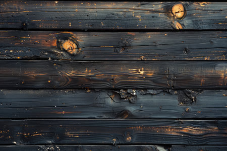 Burned wood wall background , in the style of dark amber, rusticcore, luminous shadows, decorative backgrounds, soft-edged, tabletop photographyの素材