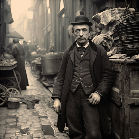 Old black and white street photographs from the Victorian eraの素材