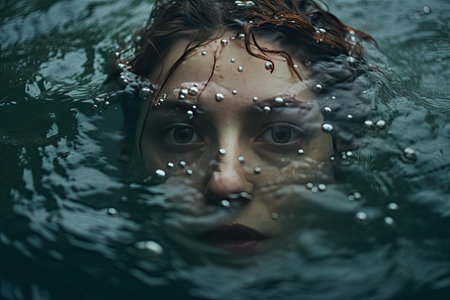 Woman drowning in the river of waterの素材