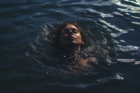 Woman drowning in the river of waterの素材
