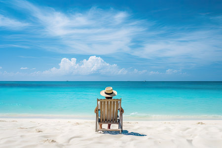 Man relaxing on beach, ocean view, islandの素材