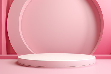 Minimal background, mock up with podium for product display,Abstract white geometry shape background minimalist Valentine's day pink background,Abstract mock up backgroundup 3D rendering.の素材