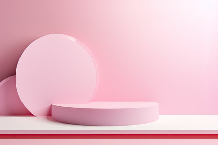 Minimal background, mock up with podium for product display,Abstract white geometry shape background minimalist Valentine's day pink background,Abstract mock up backgroundup 3D rendering.の素材