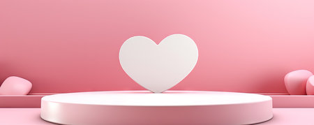 Minimal background, mock up with podium for product display,Abstract white geometry shape background minimalist Valentine's day pink background,Abstract mock up backgroundup 3D rendering.の素材